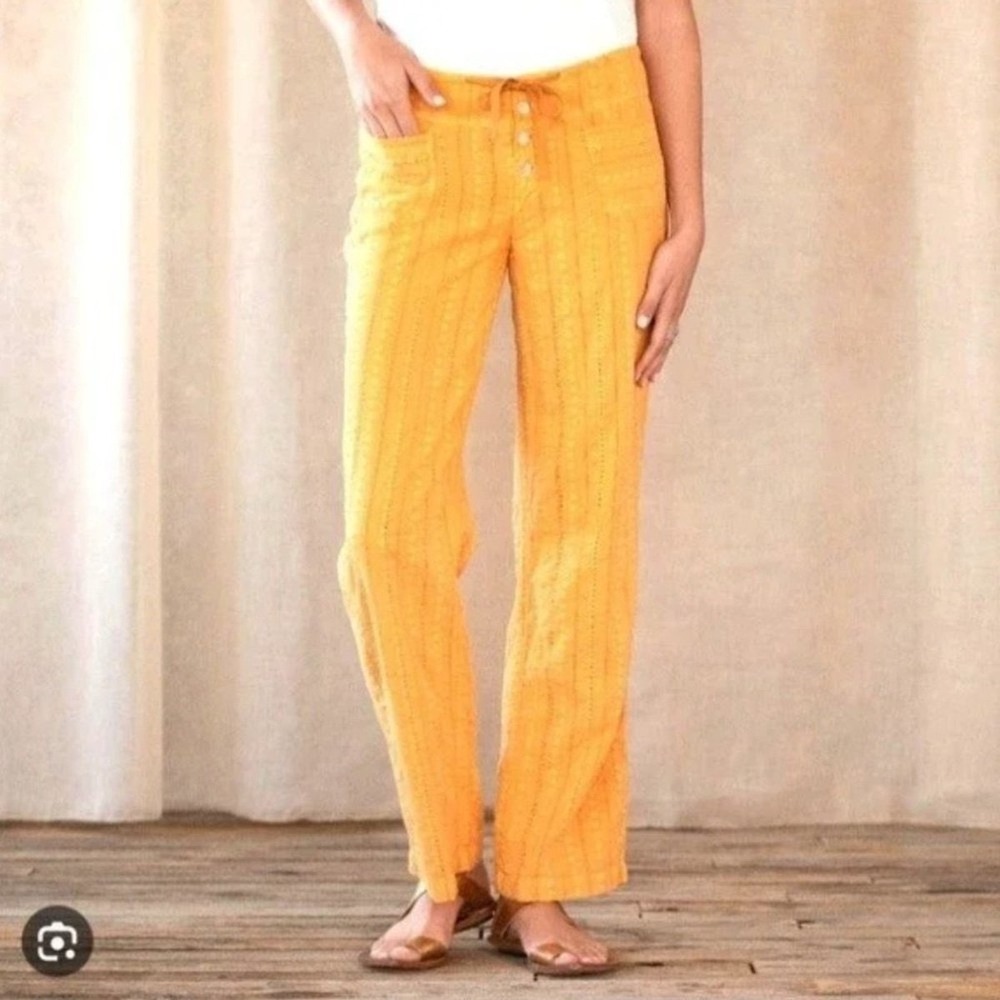 Sundance Gigi Eyelet Embroidered‎ Straight Leg Pants Soleil Yellow Womens L